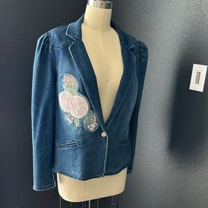 INC International Concepts Blue Blazer with Floral Embroidery